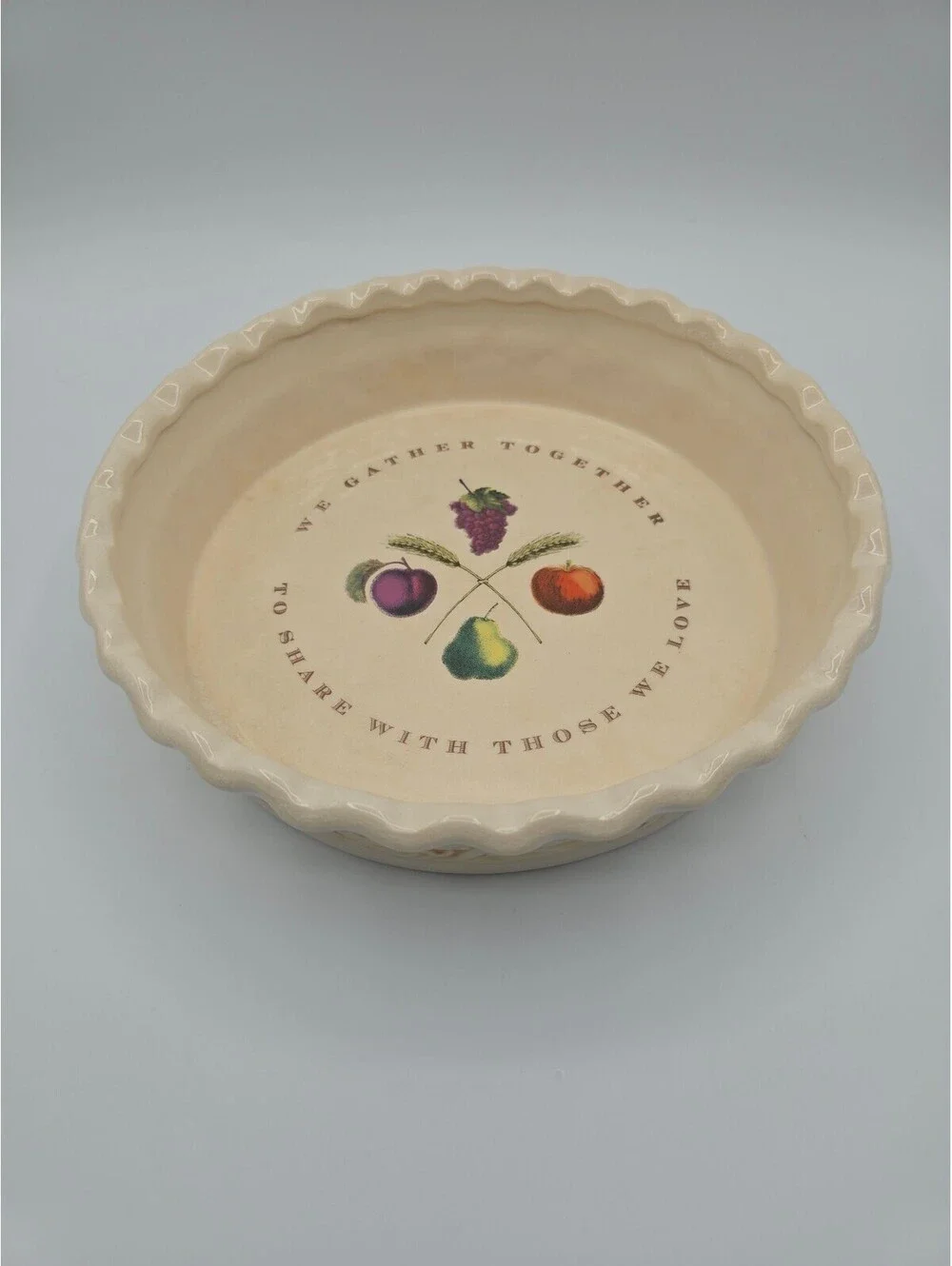 Vintage Americana Arts & Crafts Thanksgiving Pie Dish Attrib Russ Berrie